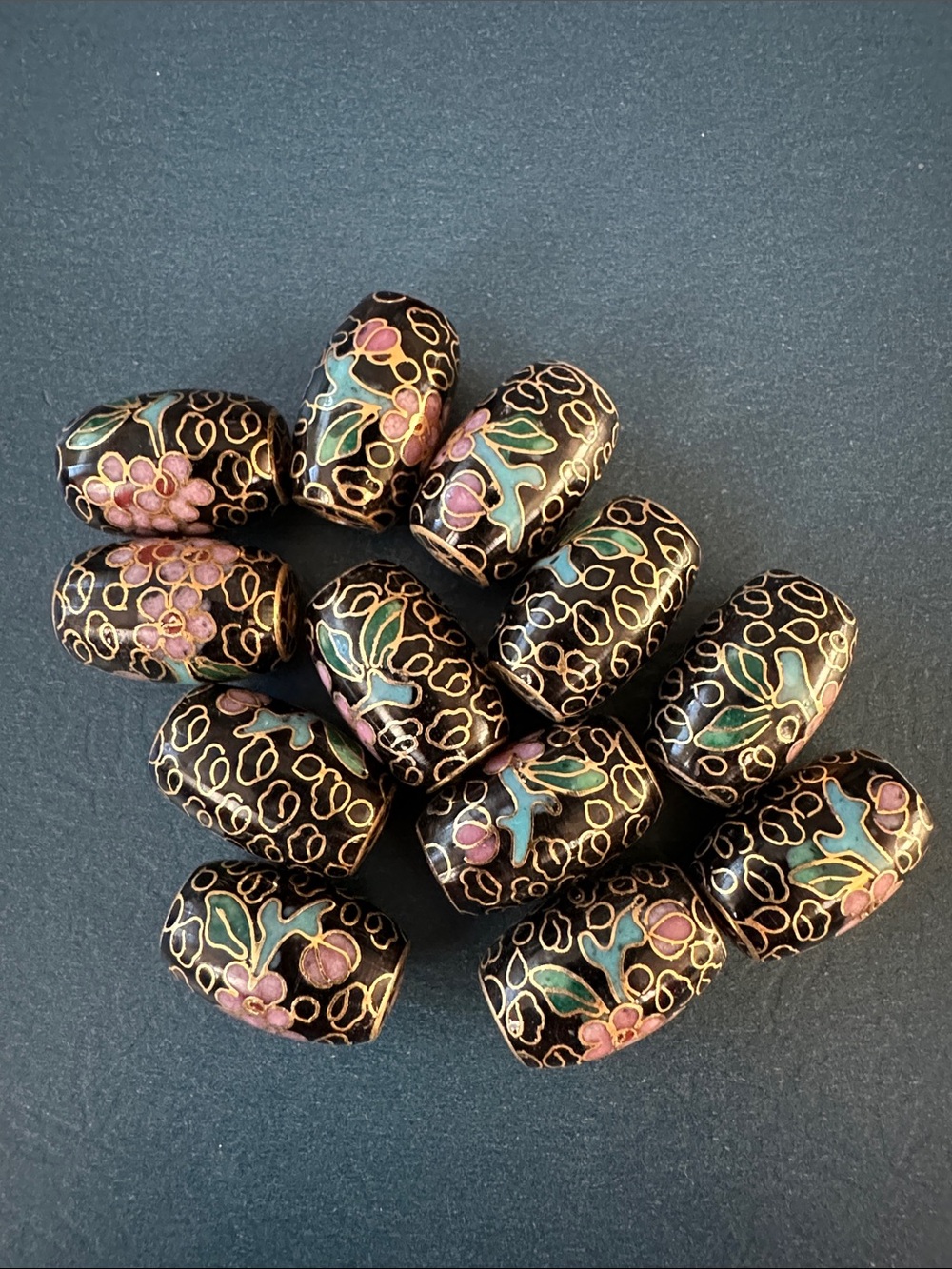 Vintage Cloisonné Large Black  Barrel Beads Bundle